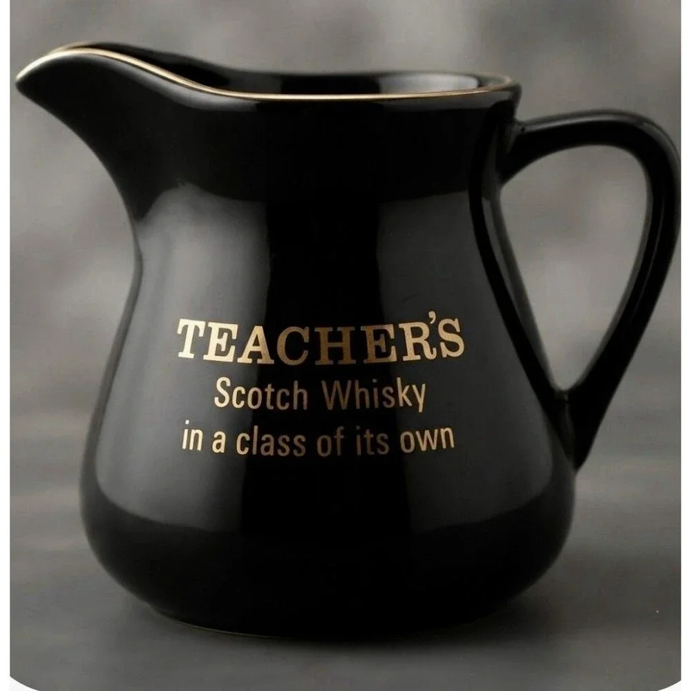 VTG Wade England Teacher's Scotch Whisky Black Ceramic Pitcher VG!